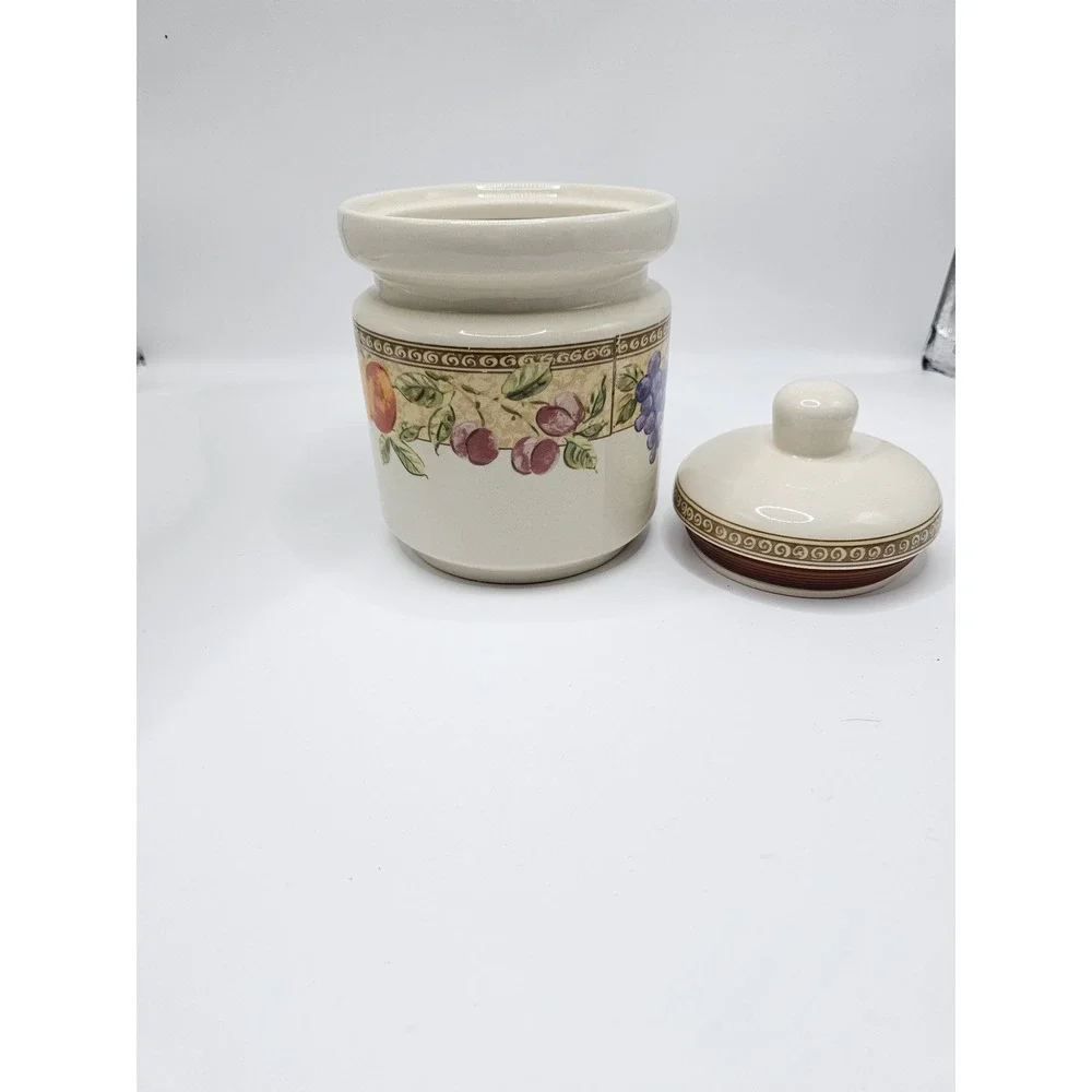 Gibson Everyday Fruit Ceramic Canister Small Jar with Lid Grapes Peaches Cream